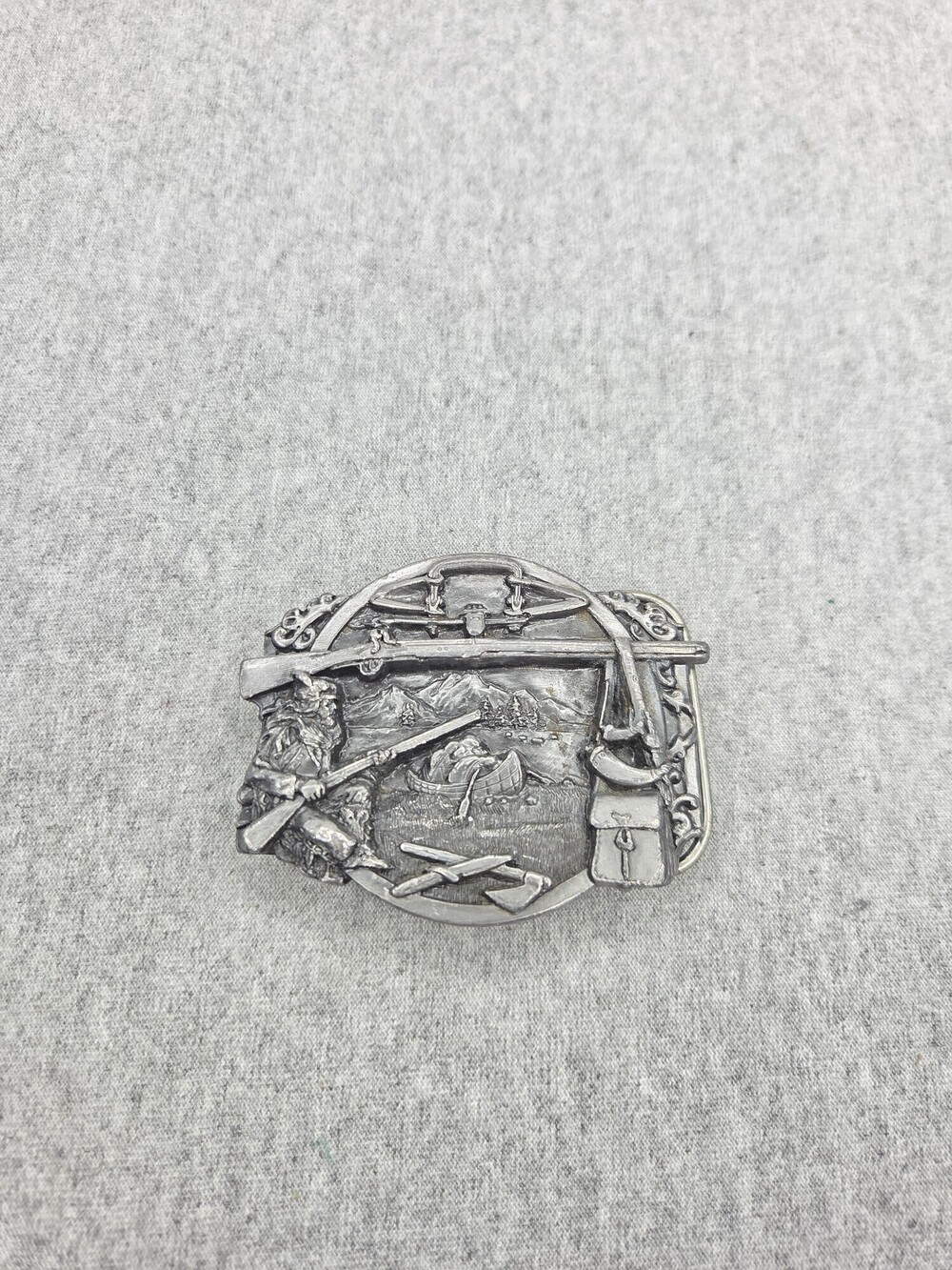 Vintage 1984 Siskiyou The Fur Trapper Belt Buckle Solid Pewter Frontier